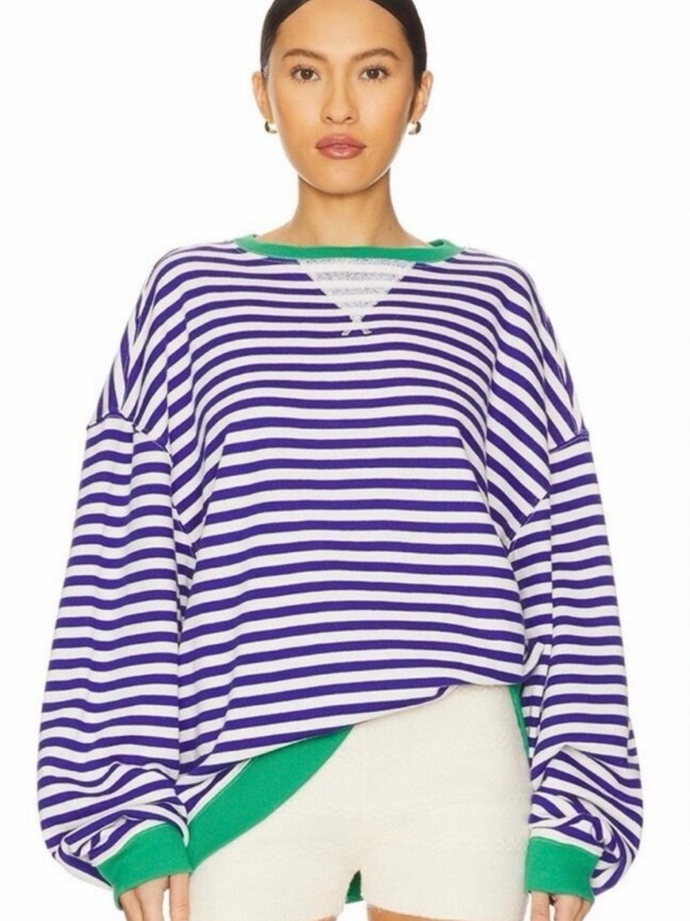 We The Free Blue and White Striped Sweatshirt with Teal Trim XL oversized